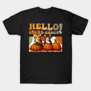 Hello Gourd-geous Cats - Whimsical Feline Fun T-Shirt